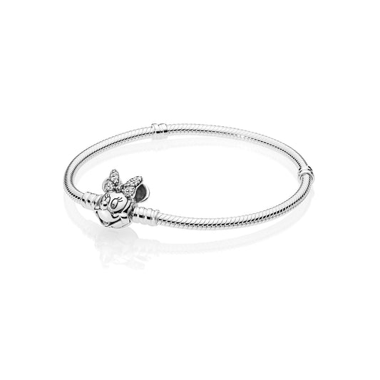 Disney Pandora Moments Pavé Minnie Mouse Clasp Snake Chain Bracelet Premium Fashion Jewelry Gift Collection