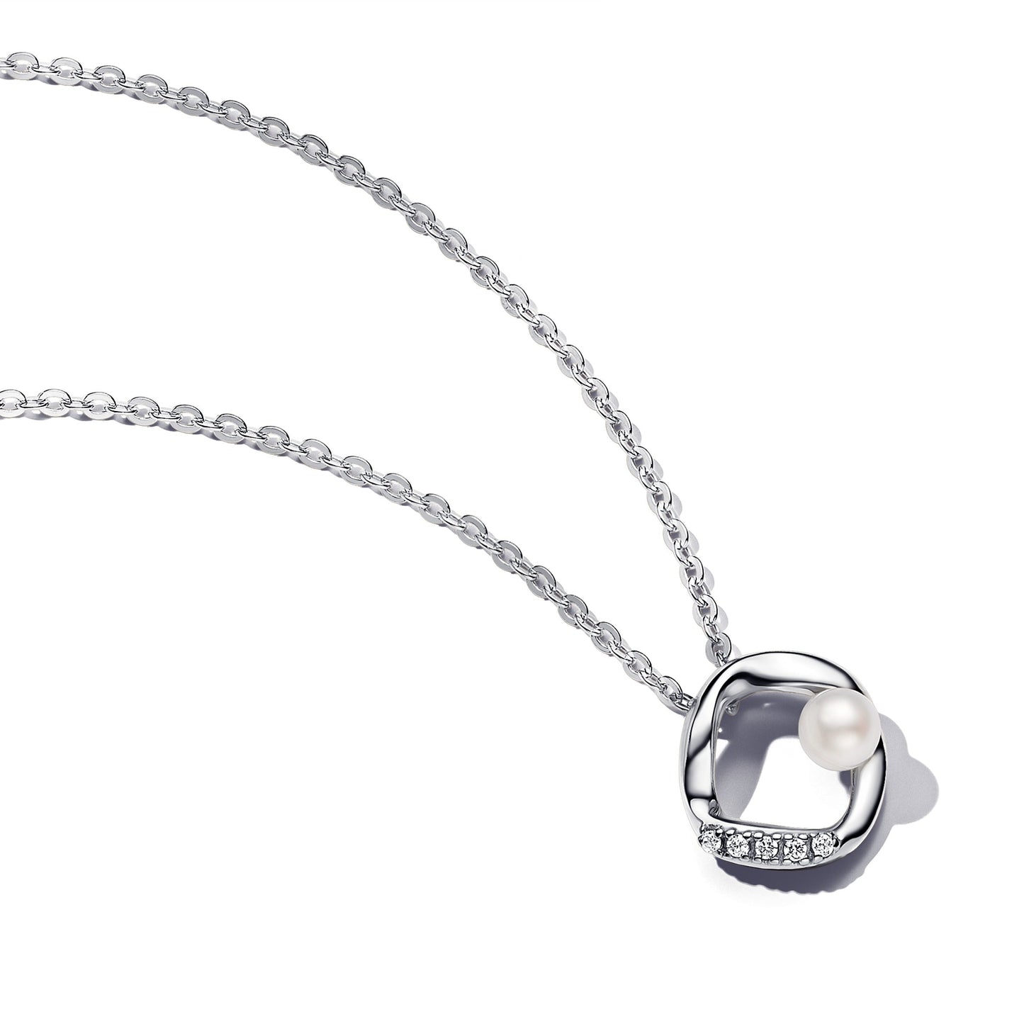 Organically Shaped Pavé Circle & Treated Freshwater Cultured Pearl Collier Necklace Premium Fashion Jewelry Gift Collection