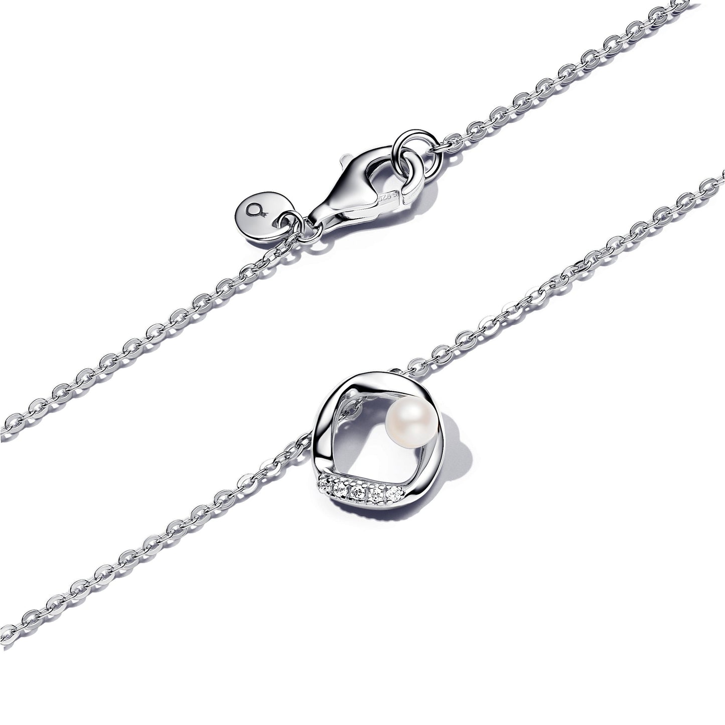 Organically Shaped Pavé Circle & Treated Freshwater Cultured Pearl Collier Necklace Premium Fashion Jewelry Gift Collection