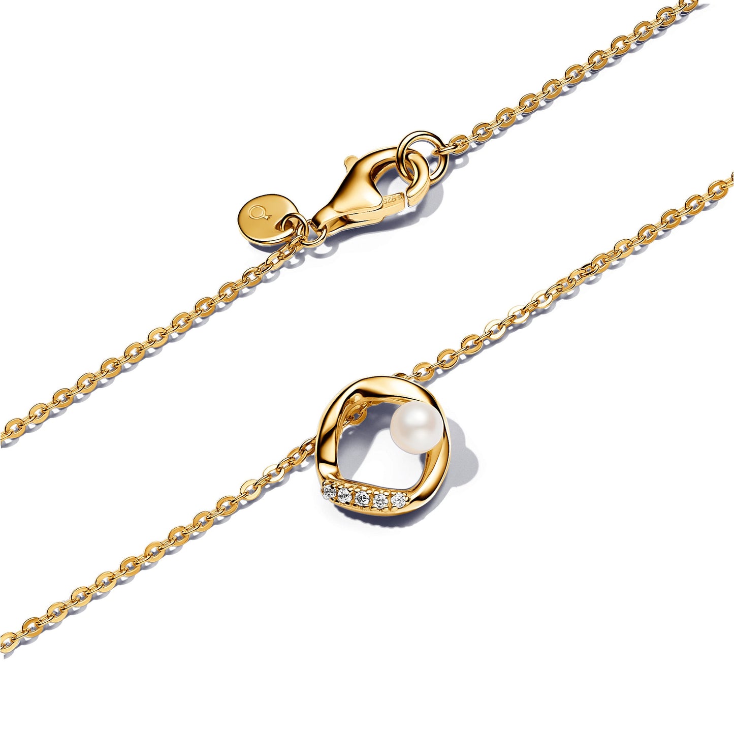 Organically Shaped Pavé Circle & Treated Freshwater Cultured Pearl Collier Necklace Premium Fashion Jewelry Gift Collection