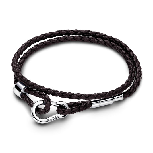 Pandora Moments Brown Braided Double Leather Bracelet Premium Fashion Jewelry Gift Collection