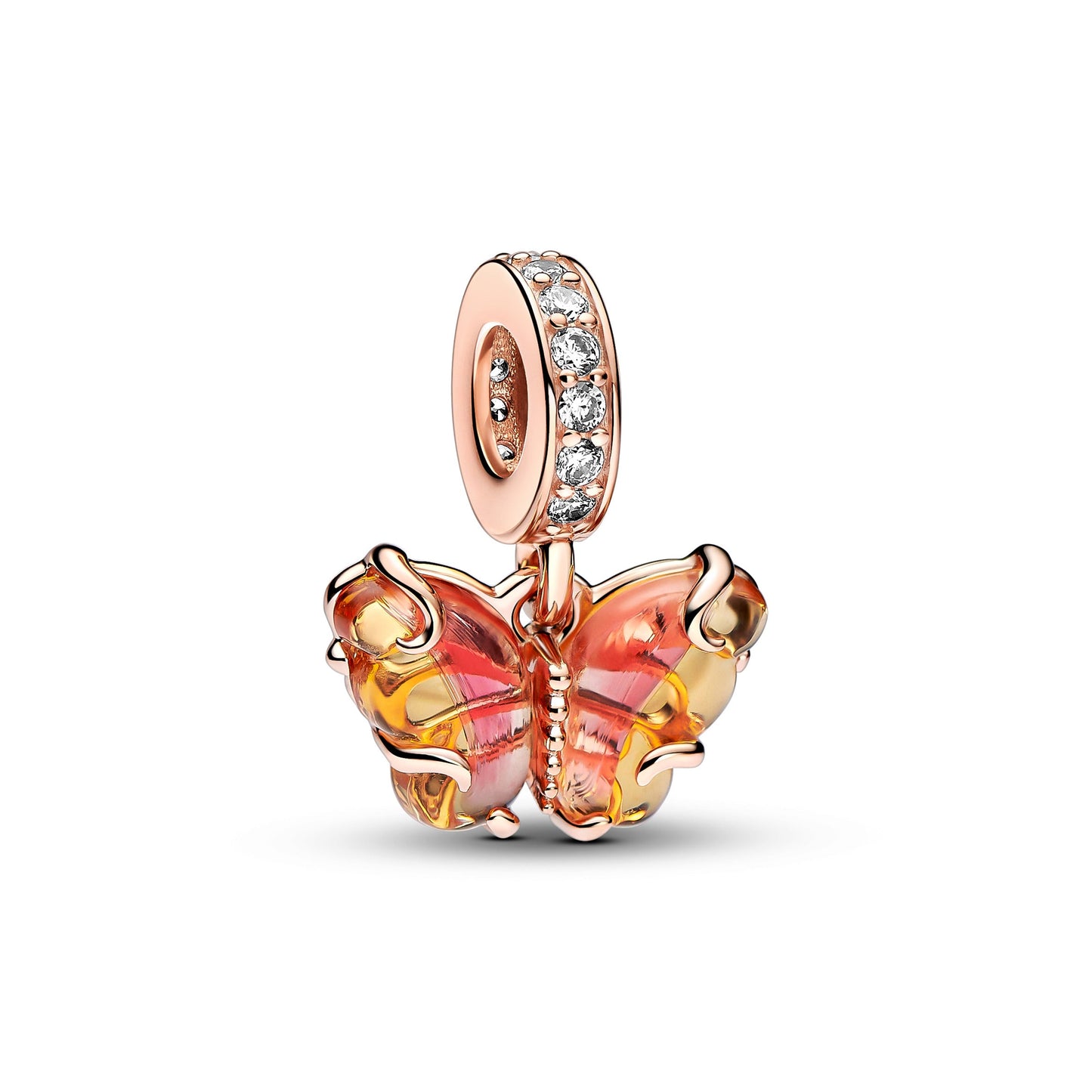 Pink & Yellow Murano Glass Butterfly Dangle Charm Premium Fashion Jewelry Gift Collection