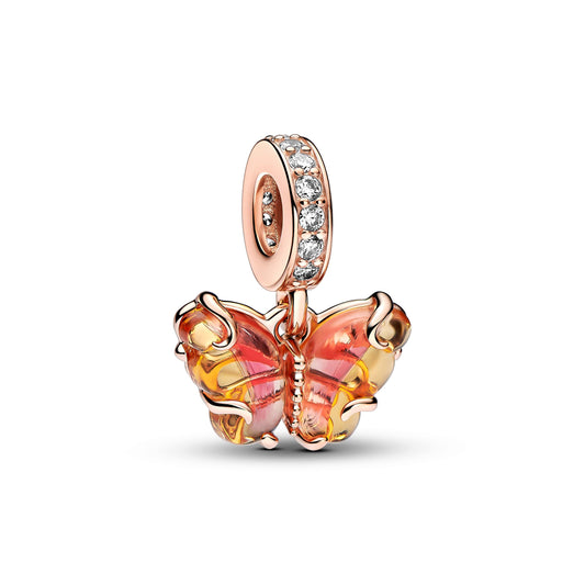 Pink & Yellow Murano Glass Butterfly Dangle Charm Premium Fashion Jewelry Gift Collection