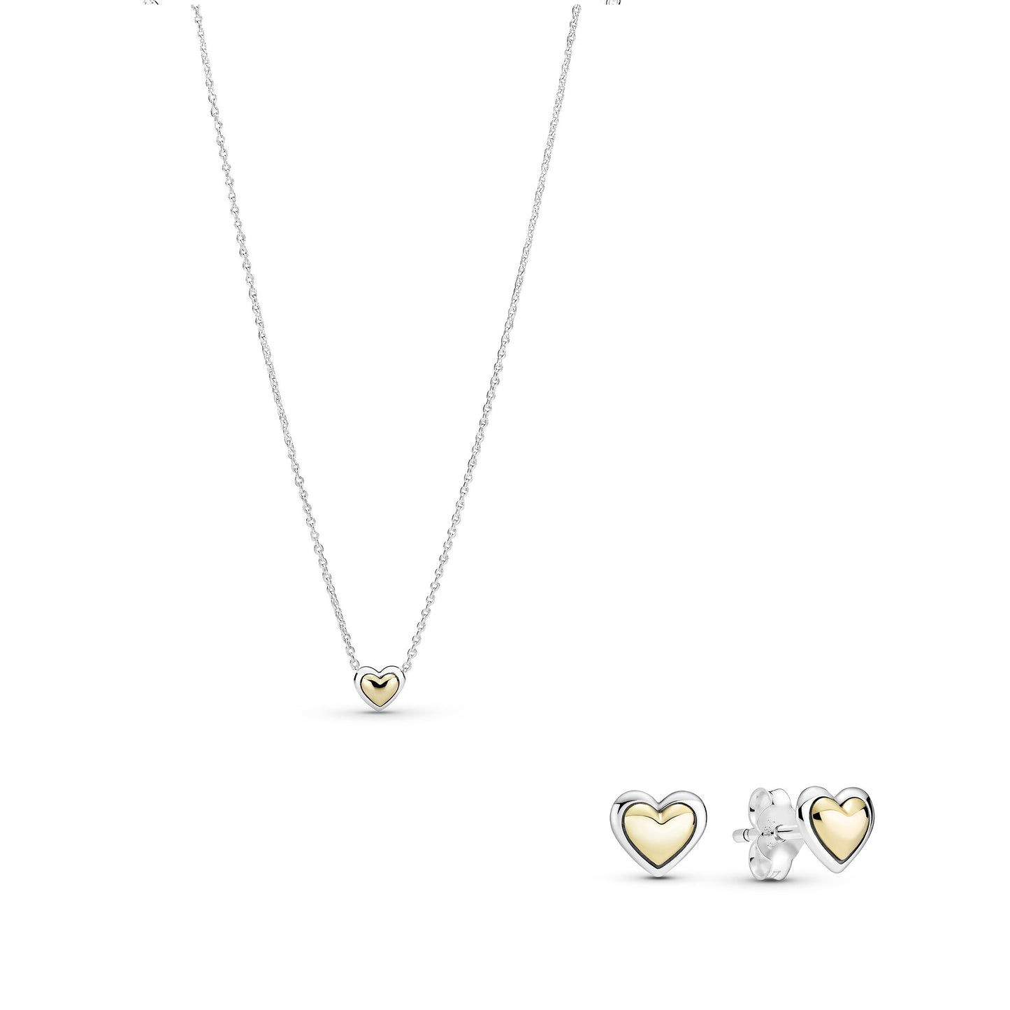 Heart Sterling Silver and 14k Gold Necklace & Earring Jewellery Set Premium Fashion Jewelry Gift Collection